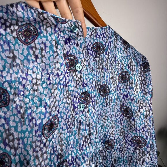 Vintage 80s Abstract Silky Satin Jewel Tone Blouse, Hong Kong - Picture 10 of 10